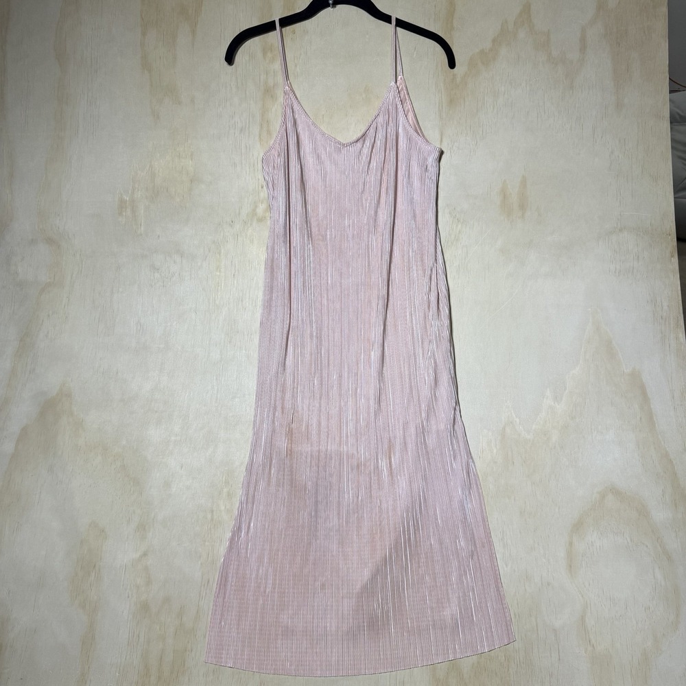 Aeropostale Pink Pleated Slip Dress Women's Medium Satin Shimmer Cami Midi Dress